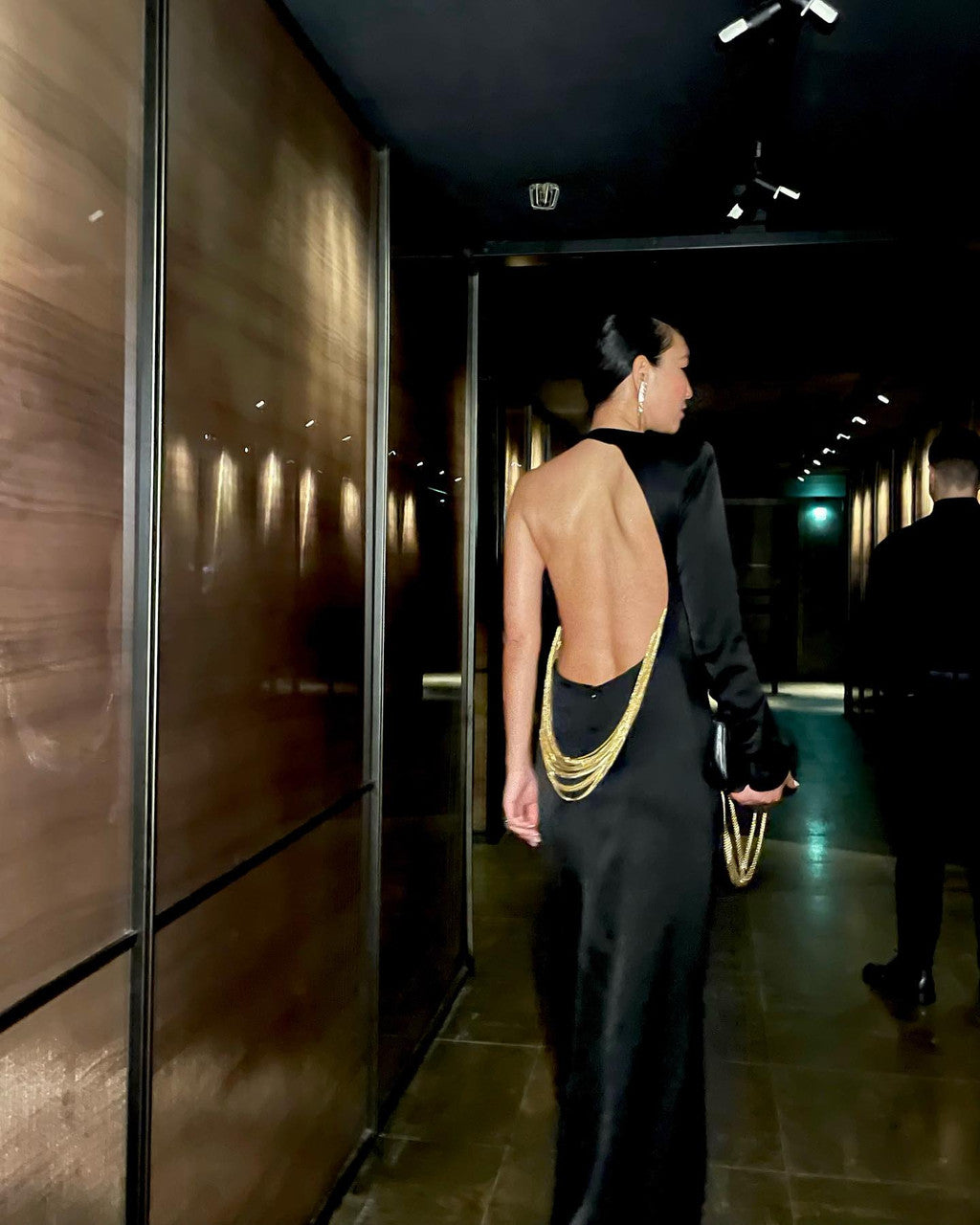 One Sleeve Backless Maxi Dress Black