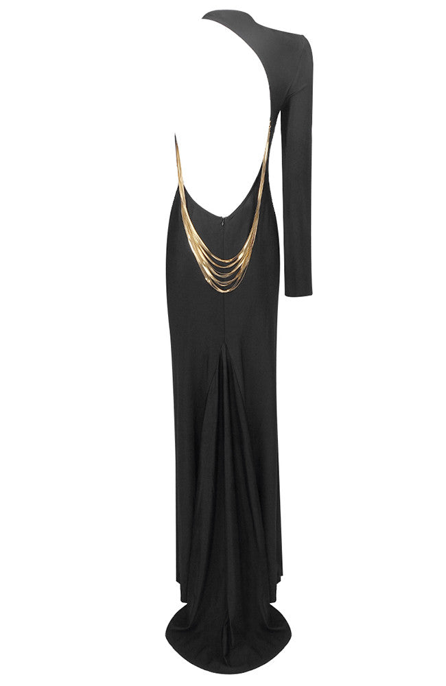 One Sleeve Backless Maxi Dress Black