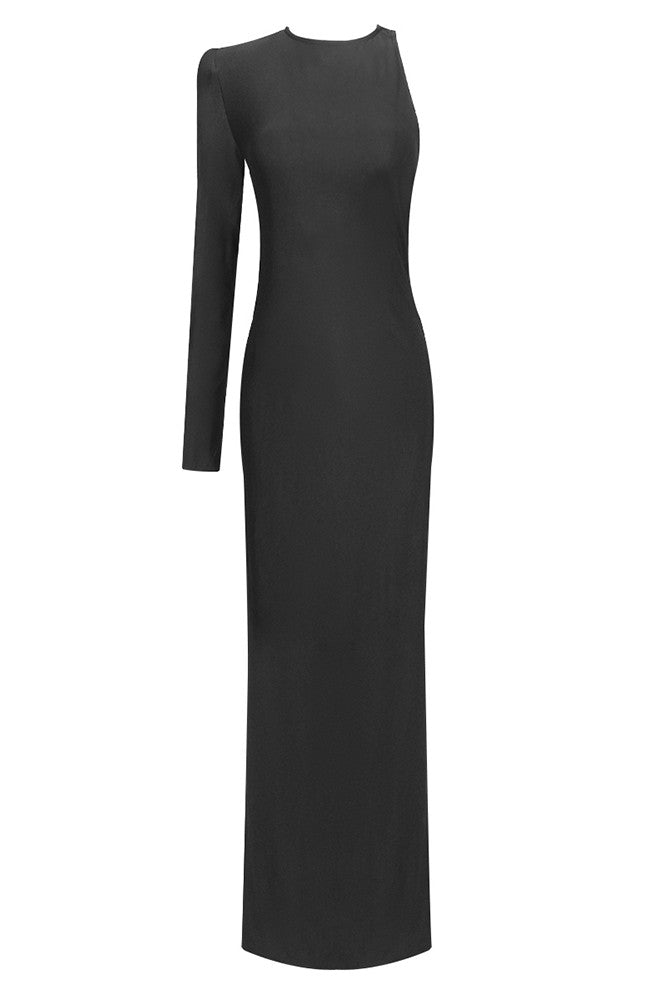 One Sleeve Backless Maxi Dress Black