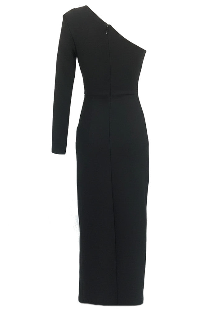 One Sleeve Floral Embellished Maxi Dress Black