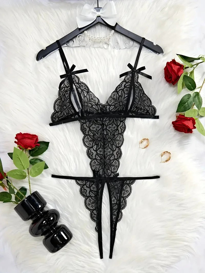 Open Chest Bodysuit Crotchless Adult Erotic Lingerie Lace V-neck Perspective Underwear Valentine's Gift