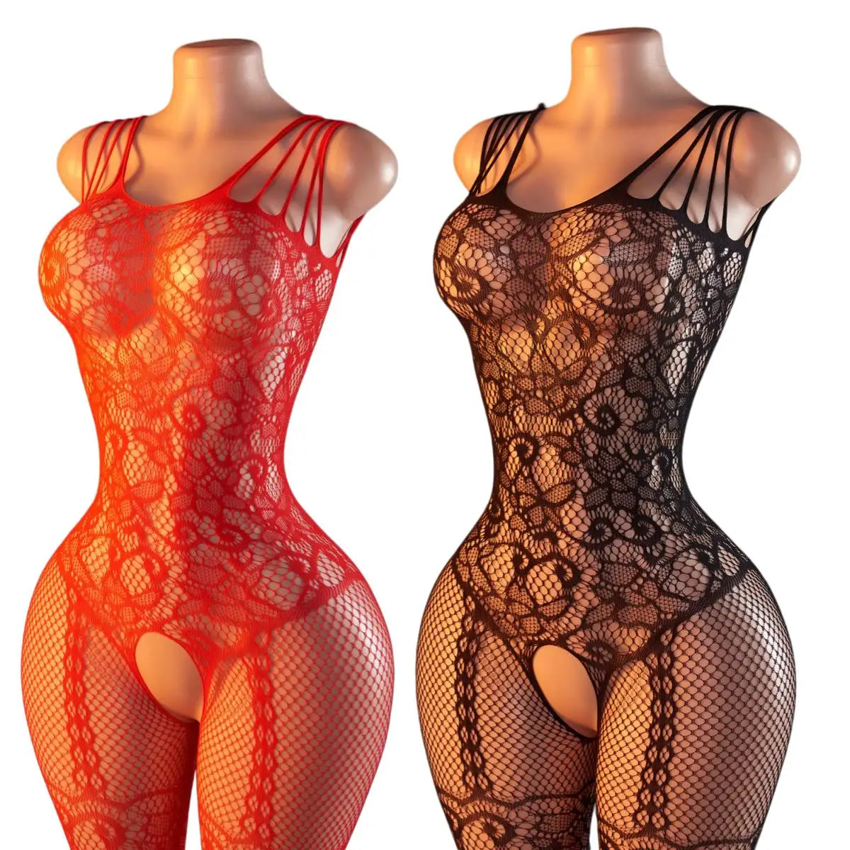 Open-knit one-piece fishnet stockings open-front sheer lace-up lingerie backless bodysuit crotchless lenceria erotica mujer