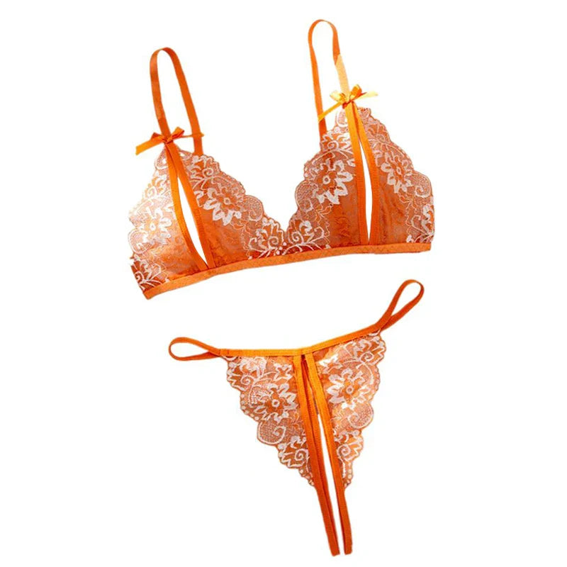 Orange Lace Contrast Lingerie