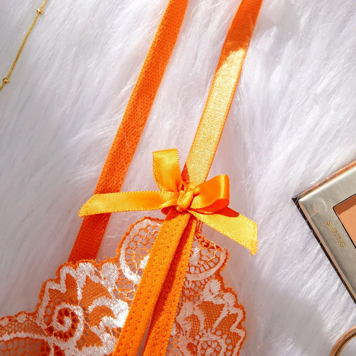 Orange Lingerie Transparent Bra Set Erotic Crotchless Embroidered Underwear Cute Open Crotch Thong Lace Suit 2024