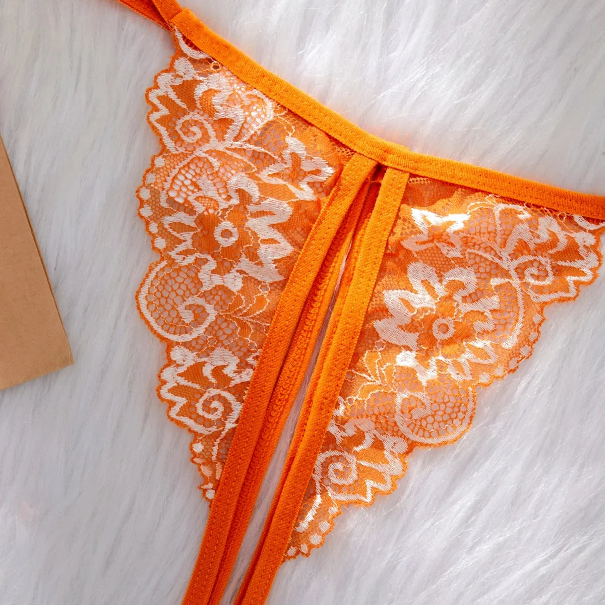 Orange Lingerie Transparent Bra Set Erotic Crotchless Embroidered Underwear Cute Open Crotch Thong Lace Suit 2024
