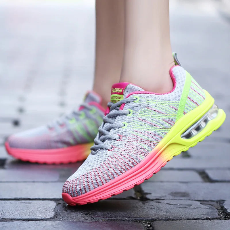 Mesh Lace-up Outdoor Elastic Jogging Air Cushion Sports Tennis Shoes