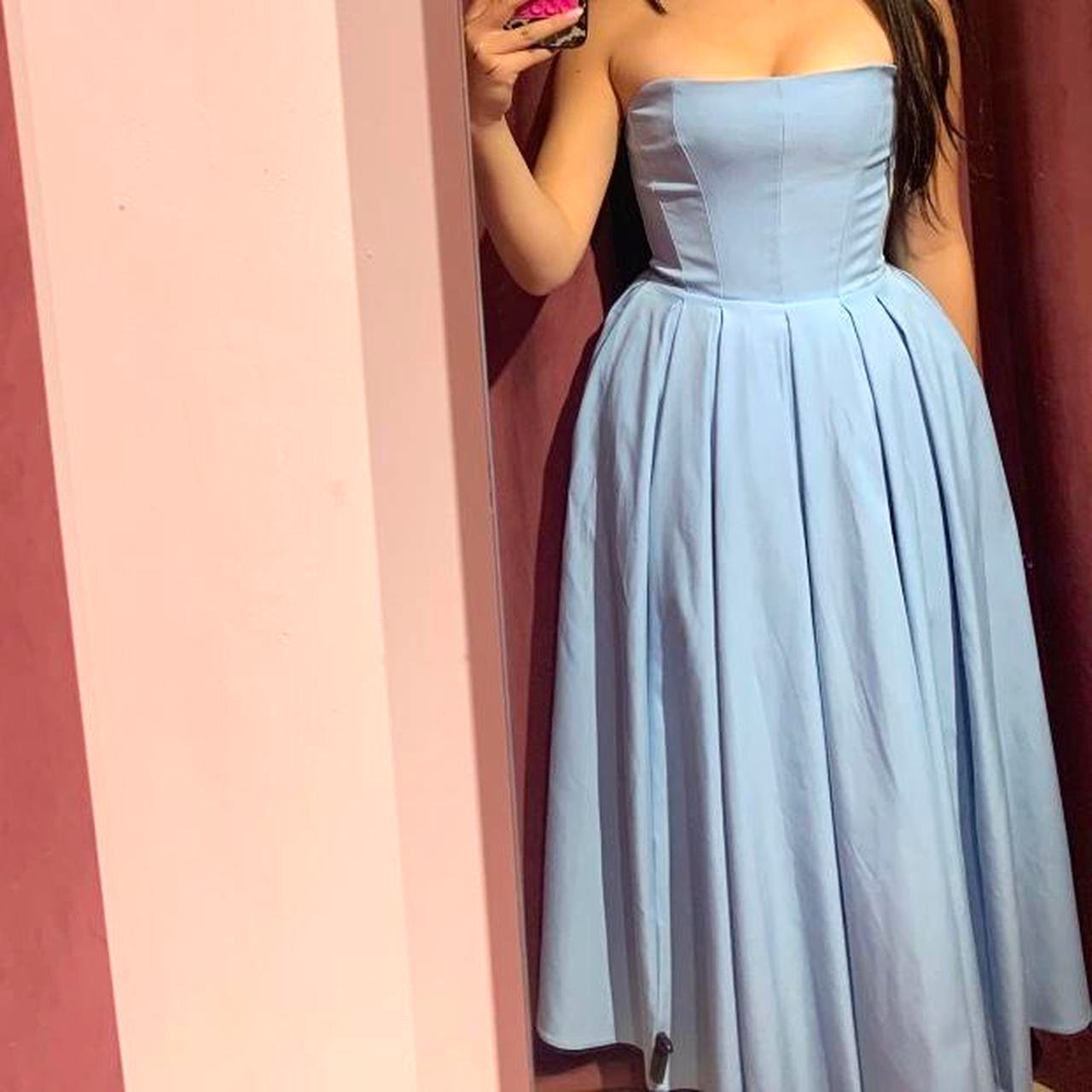 Strapless A Line Midi Dress Blue