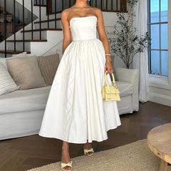 Strapless A Line Midi Dress White