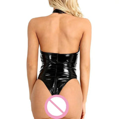 PU Leather Backless Zipper Crotchless Bodysuit Underwear Lingerie Porn Erotic Sensual Costumes Catsuit