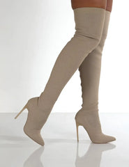 Paisley Pointy Toe Punk High Thin Heels Over The Knee Sock Boots