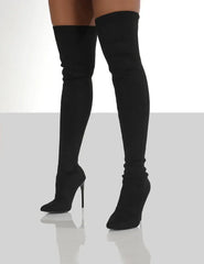 Paisley Pointy Toe Punk High Thin Heels Over The Knee Sock Boots