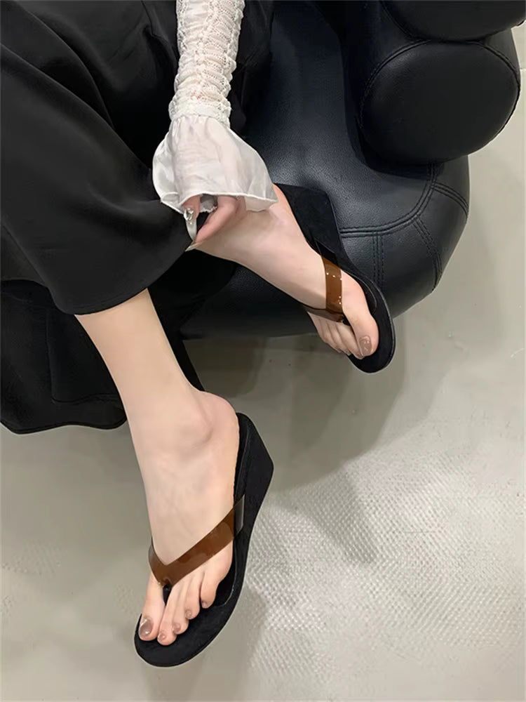PVC Transpare Design Party Flip Flop Slides Concise Wedges Heels Slippers