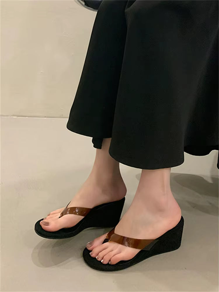 PVC Transpare Design Party Flip Flop Slides Concise Wedges Heels Slippers