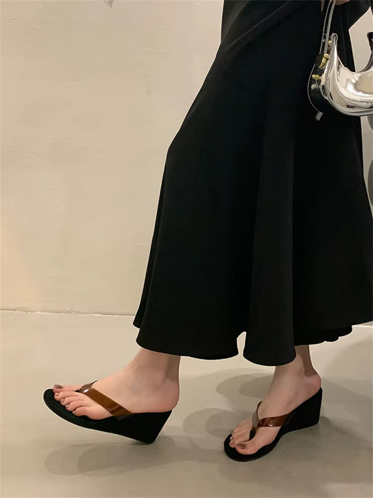 PVC Transpare Design Party Flip Flop Slides Concise Wedges Heels Slippers