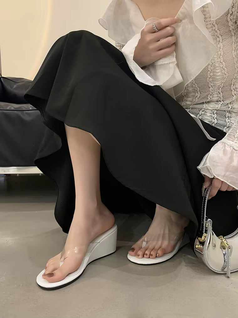 PVC Transpare Design Party Flip Flop Slides Concise Wedges Heels Slippers