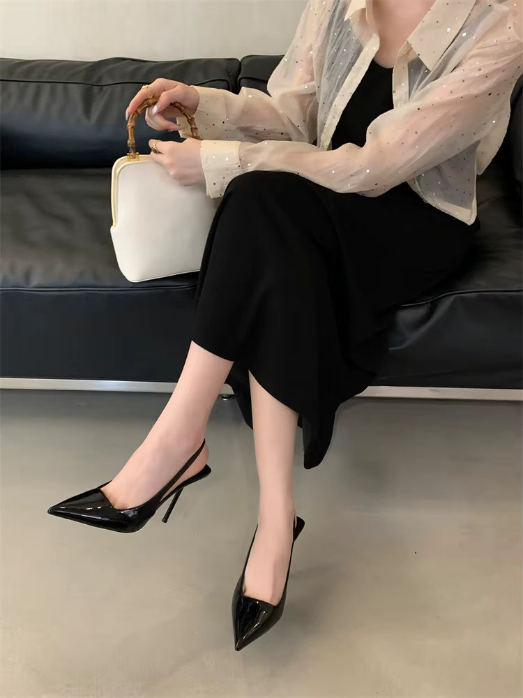 Elegant Patent Leather Ankle Strap Stiletto High Heel