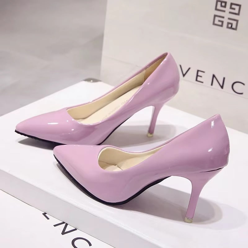 Patent Leather Nude Stiletto Heels Pointy Wedding Shoes