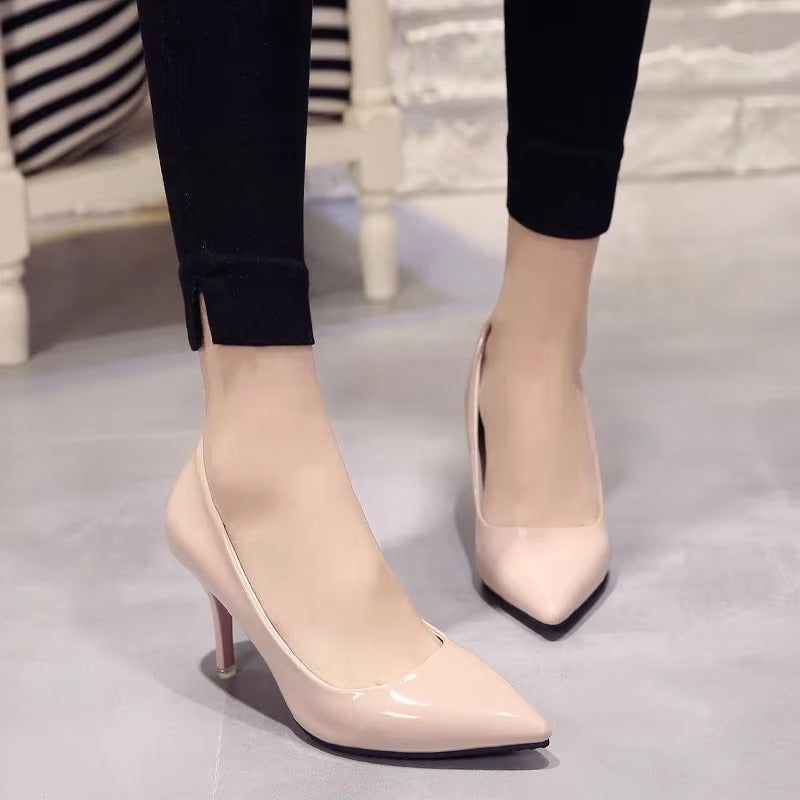 Patent Leather Nude Stiletto Heels Pointy Wedding Shoes