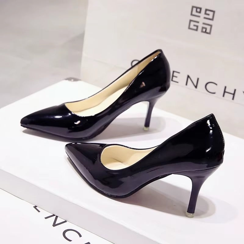 Patent Leather Nude Stiletto Heels Pointy Wedding Shoes