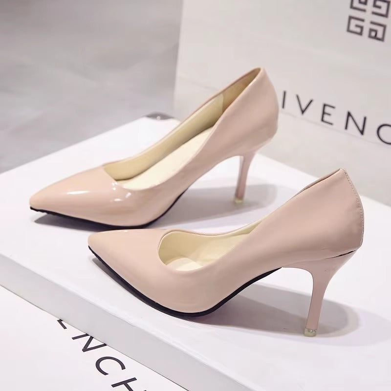 Patent Leather Nude Stiletto Heels Pointy Wedding Shoes
