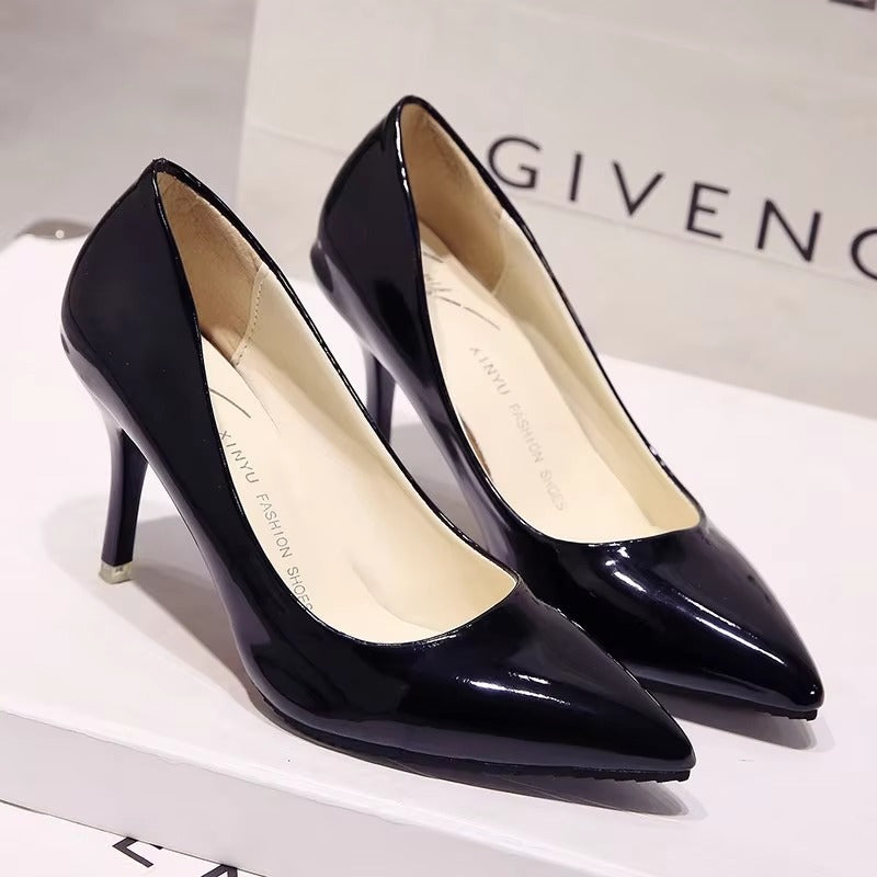 Patent Leather Nude Stiletto Heels Pointy Wedding Shoes