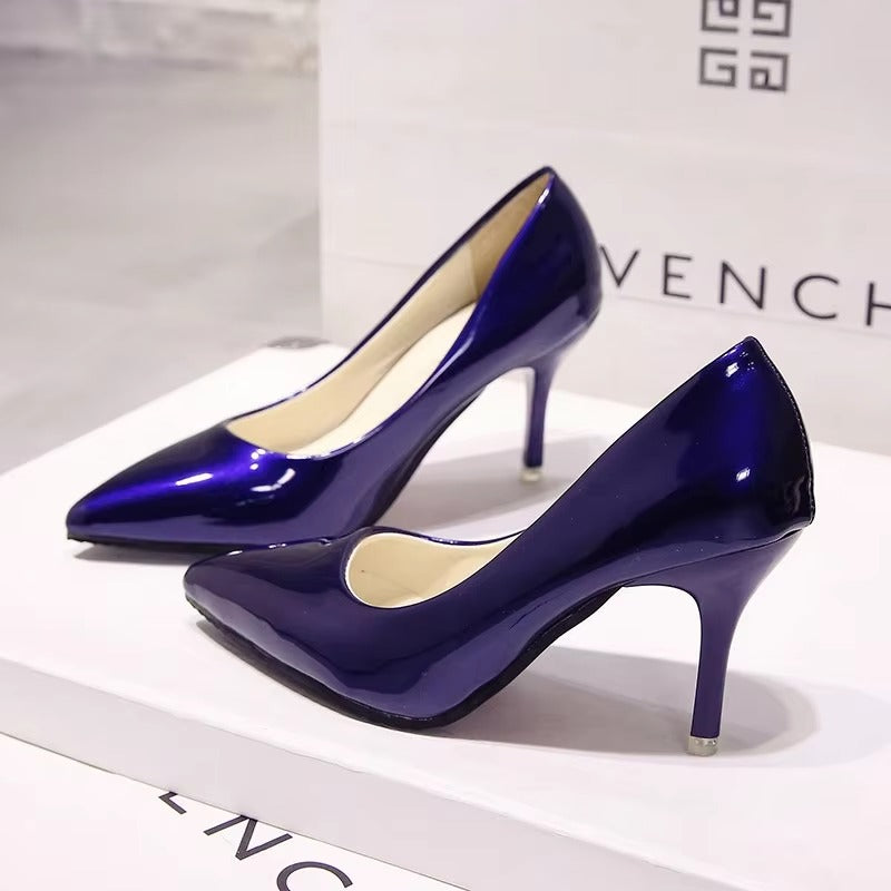 Patent Leather Nude Stiletto Heels Pointy Wedding Shoes