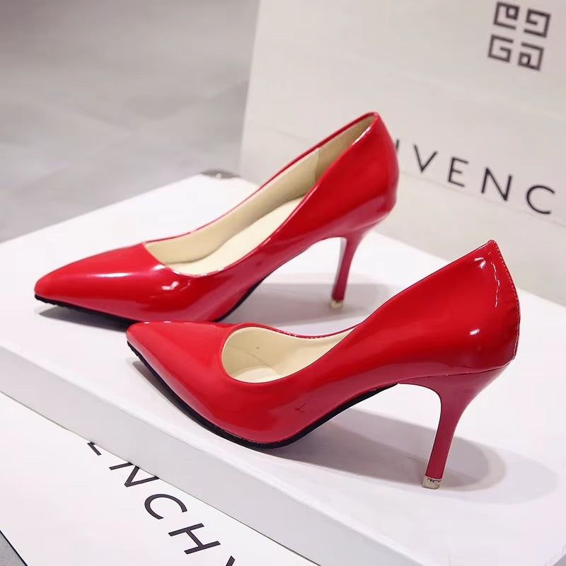 Patent Leather Nude Stiletto Heels Pointy Wedding Shoes