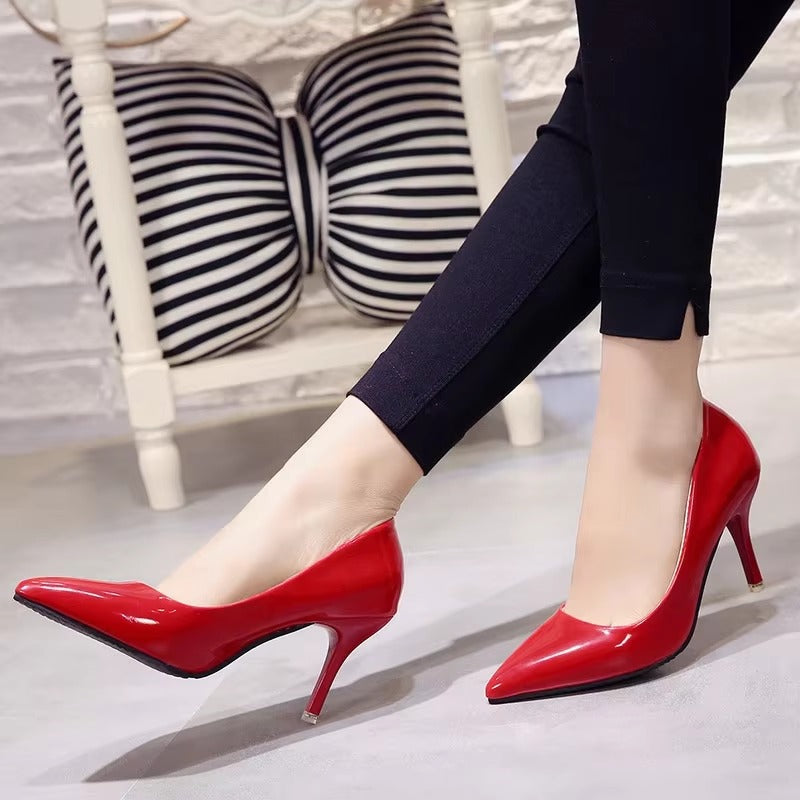 Patent Leather Nude Stiletto Heels Pointy Wedding Shoes