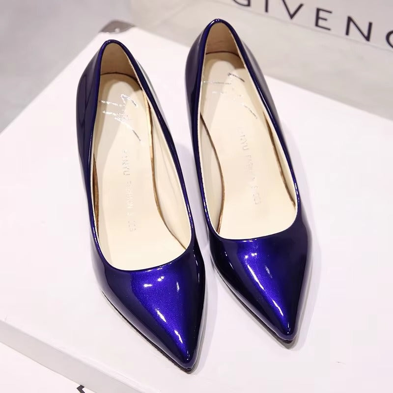 Patent Leather Nude Stiletto Heels Pointy Wedding Shoes