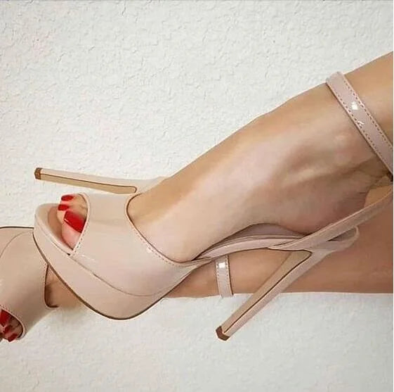 Patent Leather Platform Ankle Strap Cut-out Bride Peep Toe Wedding High Heels