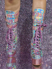 Patent PU Upper Round Toe Wedge Heel Mid Calf Boots For Women