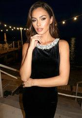 Backless Pearl Maxi Velvet Dress Black