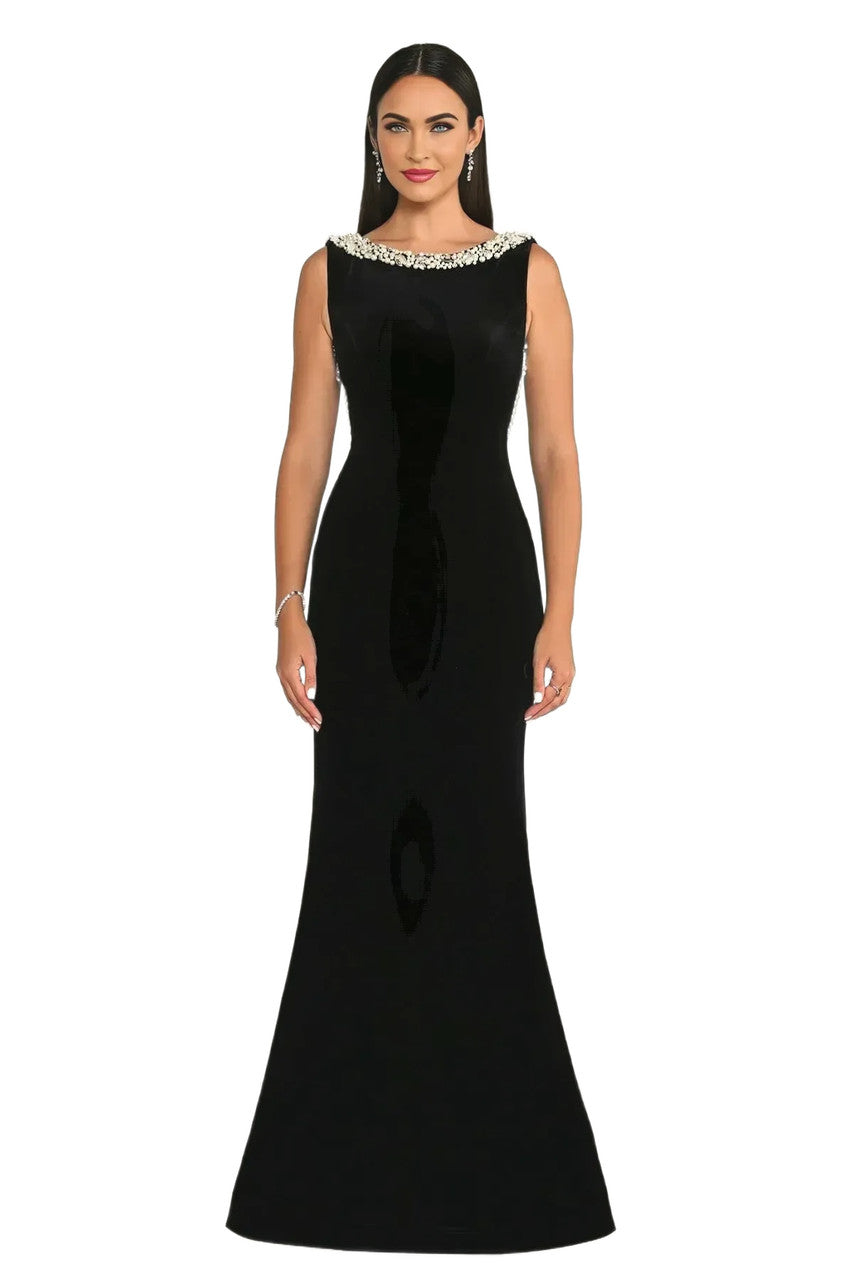 Backless Pearl Maxi Velvet Dress Black