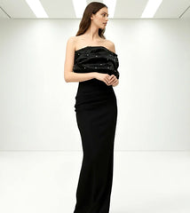 Pearl Embellished Bardot Maxi Dress Black