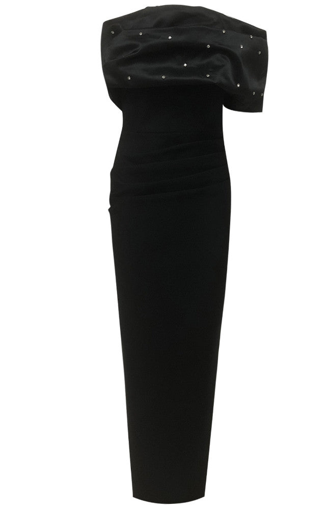 Pearl Embellished Bardot Maxi Dress Black