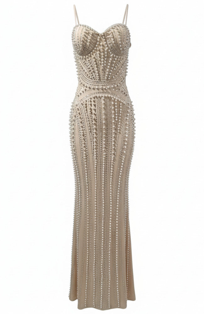 Pearl Bustier Maxi Dress Nude