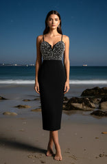Pearl Embellished Midi Dress Black