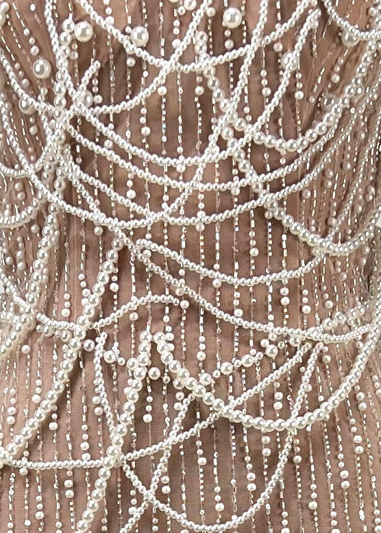 Strapless Pearl Detail Maxi Dress Nude