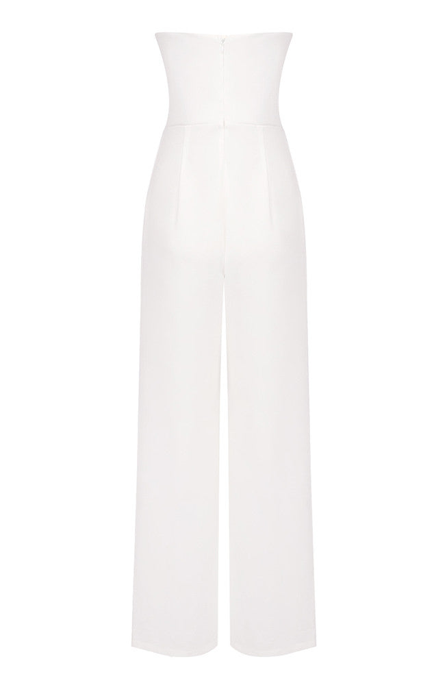 Embellished Long Sleeve Two Piece Jumspuit White Nude