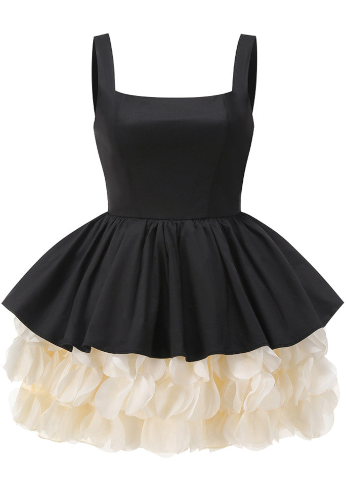 Petal Detail A Line Dress Black Ivory