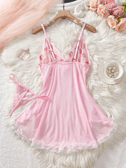 Pink Lips Lingerie Kawaii Intimate Dress Lace Nightdress Sleepwear Soft Pajamas With Thongs