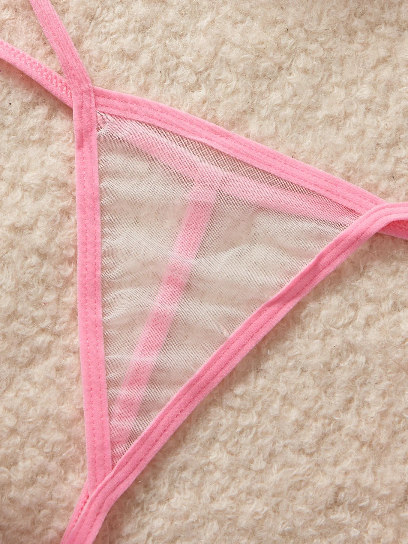 Pink Transparent Mesh Bikini Set See Through Cups Female Lingerie Underwear