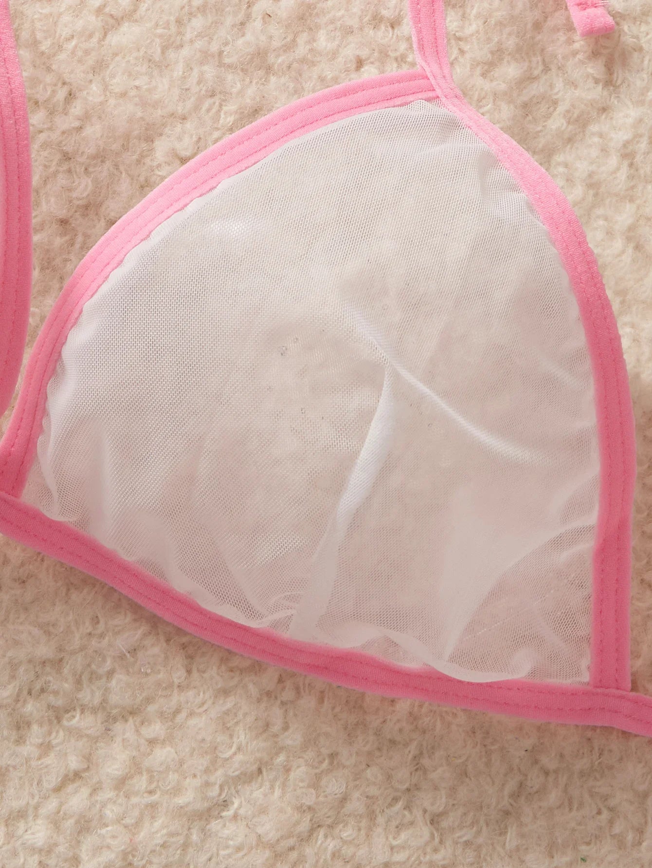 Pink Transparent Mesh Bikini Set See Through Cups Female Lingerie Underwear