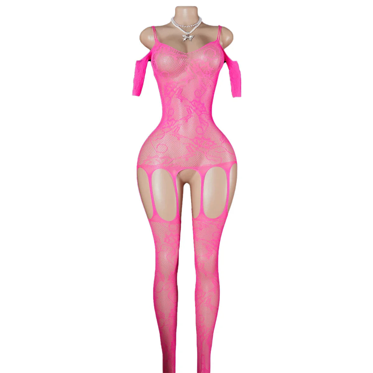 Pink Transparent Lingerie Porn Bodystockings Crotchless Hollow Out Sheer Fishnet Bodysuit Underwear Erotic Costume