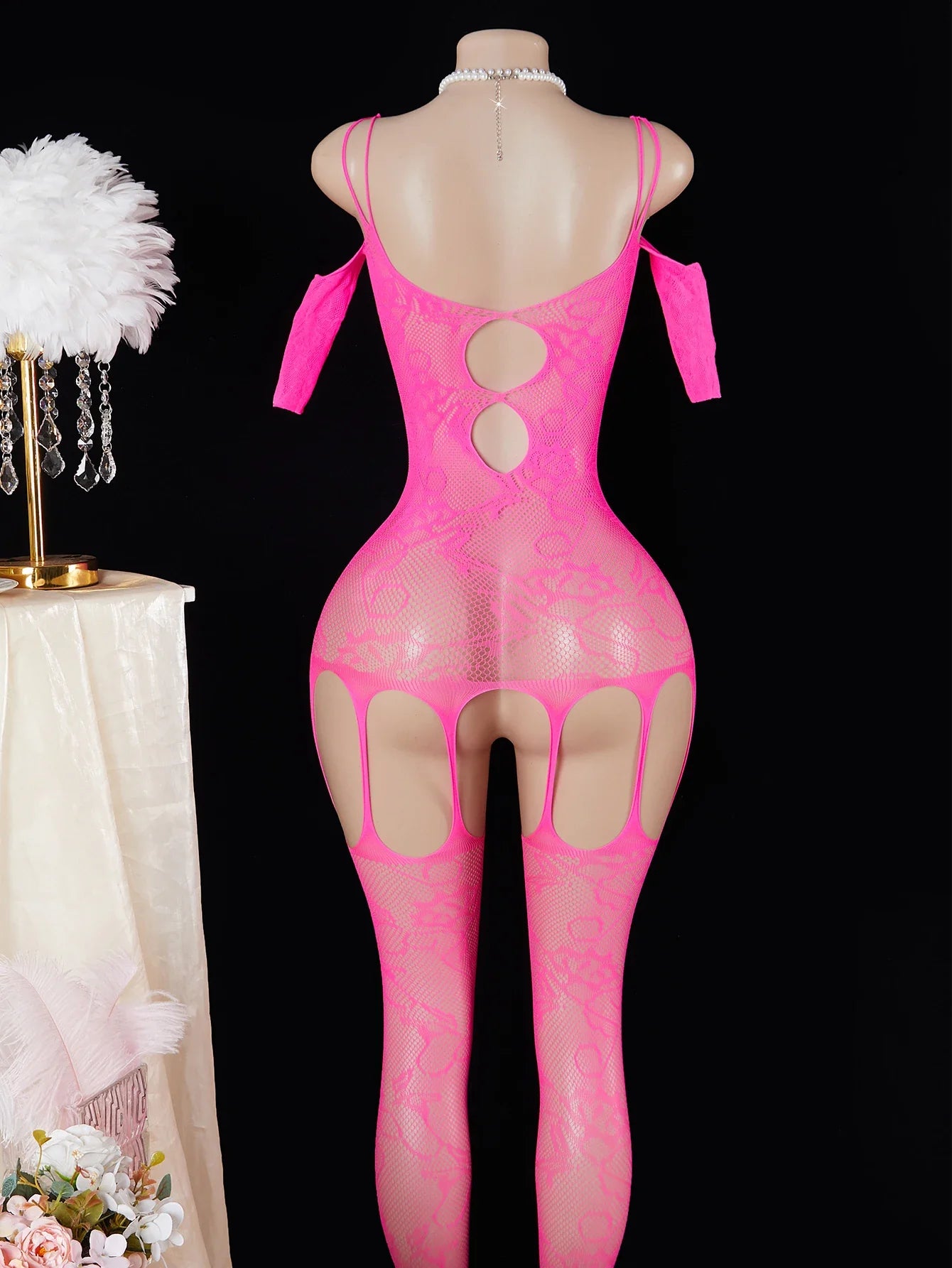 Pink Transparent Lingerie Porn Bodystockings Crotchless Hollow Out Sheer Fishnet Bodysuit Underwear Erotic Costume