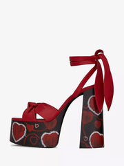 Elegant Platform Knotted Solid Color Lace Up Chunky High Heel