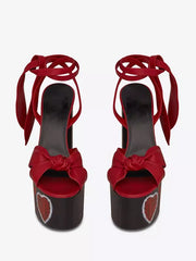 Elegant Platform Knotted Solid Color Lace Up Chunky High Heel
