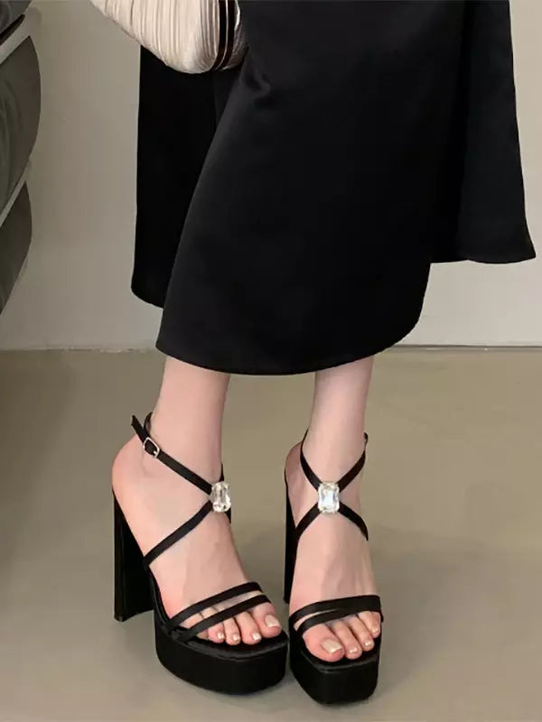 Platform Open Toe Cirss Corss Silk And Satin Chunky Heel Sandal