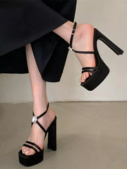 Platform Open Toe Cirss Corss Silk And Satin Chunky Heel Sandal