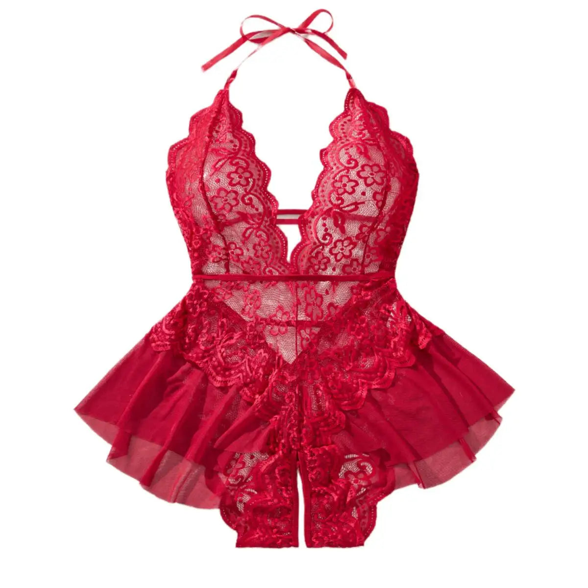 Plus Size 4XL Erotic Backless Deep V Lingerie Transparent Floral Lace Night Dress Teddy Babydoll Crotchless Underwear